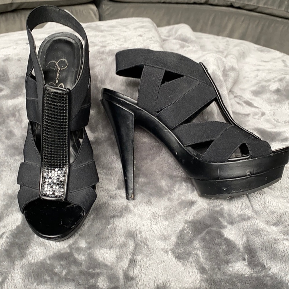 Black platform high heel sandal